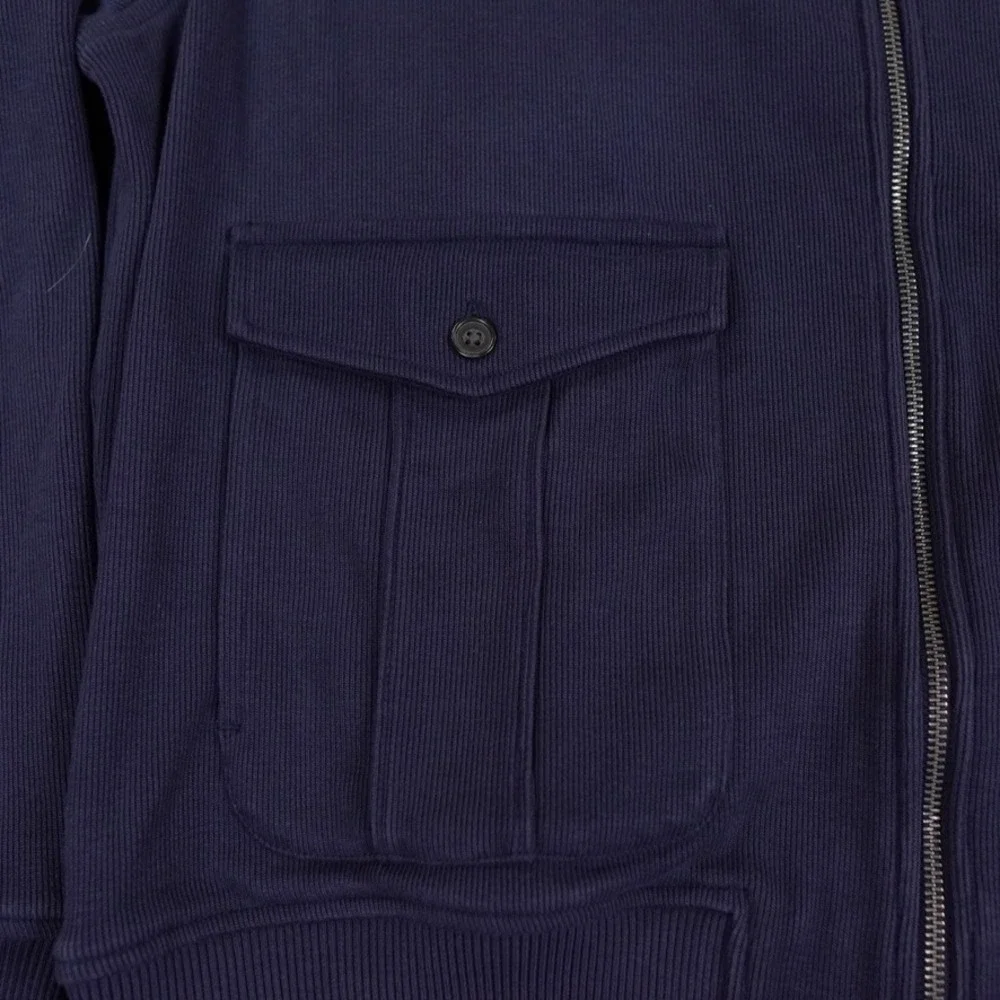 Banana Republic Sweater Jacket Mens XL Navy Blue Ribbed Full Zip Utility Pockets